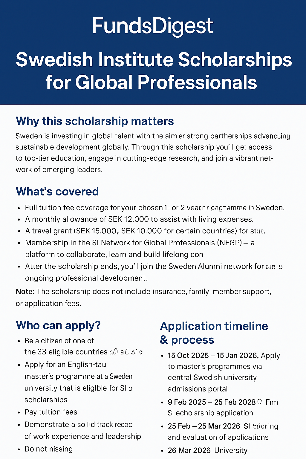 Swedish Institute Scholarships for Global Professionals