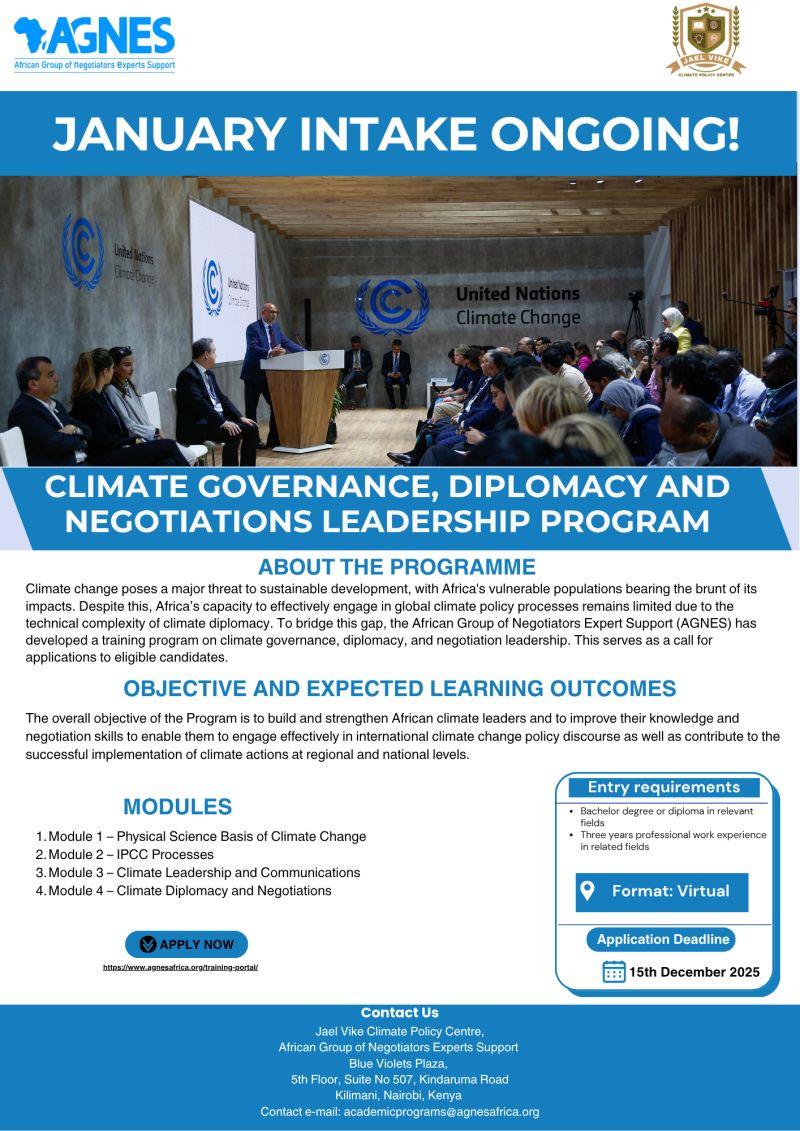 Climate Governance, Diplomacy and Negotiations Leadership Program – Call for Applications (Cohort XXI)2026