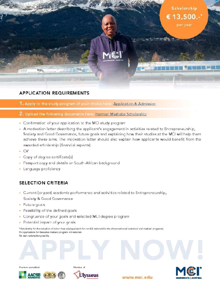 Herman Mashaba Scholarship at MCI Innsbruck 2026: Funding Opportunity for South African Postgraduate Students